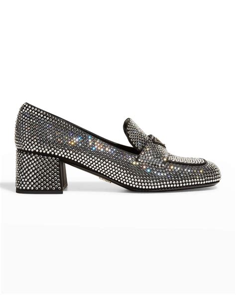 prada crystal logo block-heel loafers|Shop Prada Crystal.